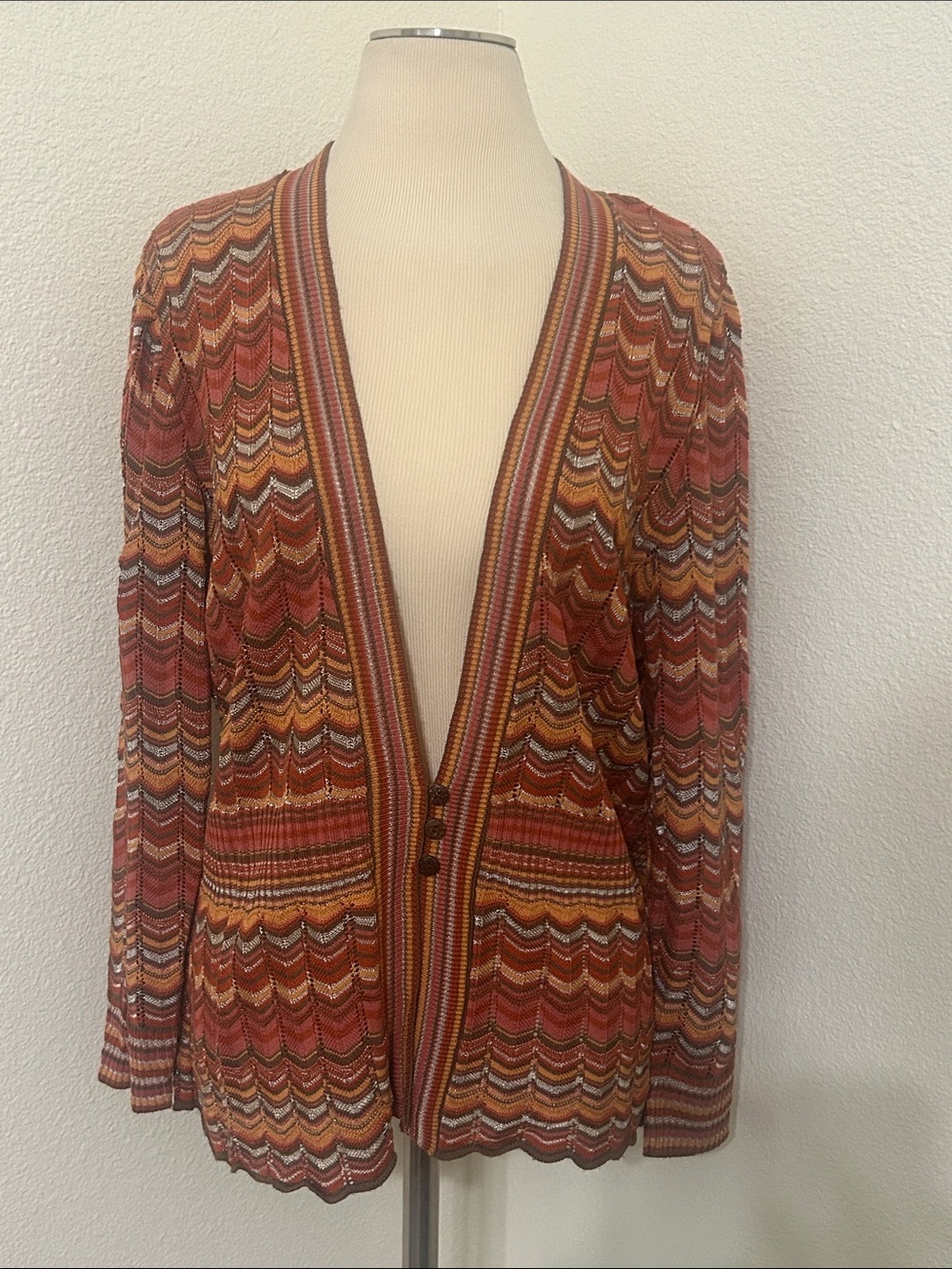 Fall Lightweight Ruby Rd. Multicolor Chevron Cardigan Rust, Mustard, Cream XL